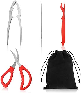 Crab Crackers and Tools, Seafood Tools Set Includes Crab Cracker, Seafood Scissor, Crab Leg Fork, Lobster Sheller, Velvet Storage Bag - Professional Food Tools