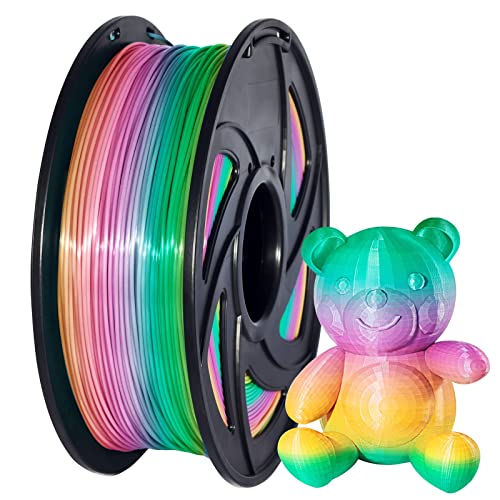 Silk PLA Filament 3D Printer Filament 1.75mm 1kg Rainbow Silk PLA Colour Changing Multicolor Filament 1kg(2.2lbs) Spool Pack of 1 XVICO