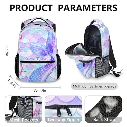 Girls Backpack, Cute Mermaid Bookbag for Kids 6-8, 17 Inches Kids Backpack with Lunch Box and Pencil Case for Girls, 3 in 1 Preschool Elementary Kindergarten Schoolbag Matching Combo2
