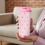 Heart Tumbler - Stainless Steel 2-in-1 Lid Coffee Tumbler 18 oz, Insulated Valentines Travel Mug Gift for Lovers Women Girl, Birthday Christmas Valentine's Day