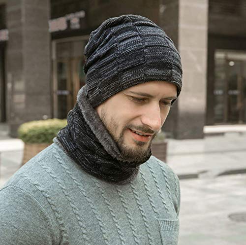 Conjunto de Cachecol de chapéu de Inverno 2 peças Gorro Masculino Quente com Caveira Forrado de Malh