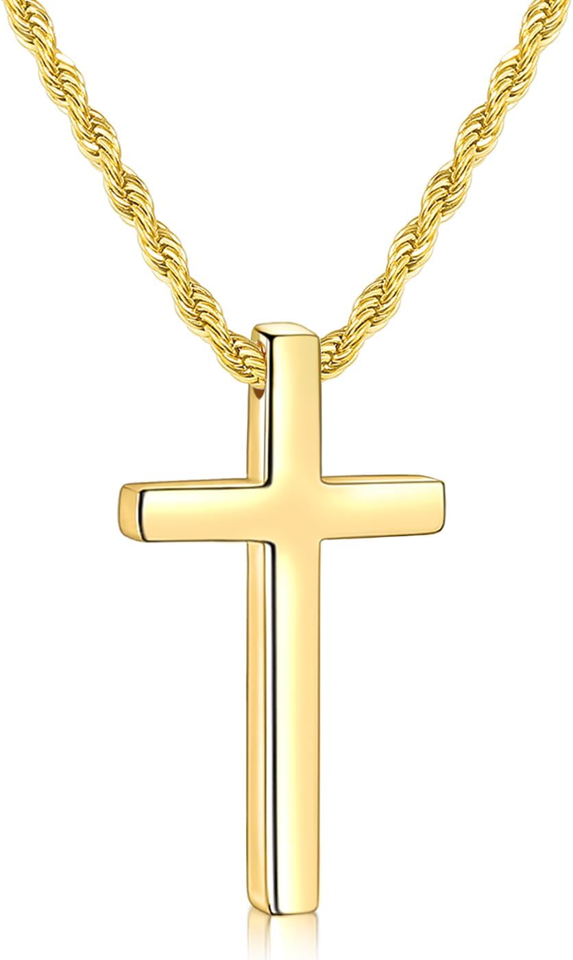 Fiusem Valentines Gifts for Him - Cross Necklace for Men, Mens Cross Necklaces with 2.5mm Rope Chain, Stainless Steel Pendant Chain 16-28 Inch, Jewelry Gift