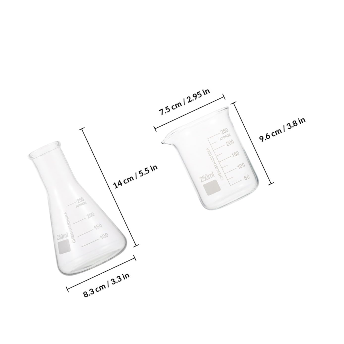 GALPADA Scientific Experiment Laboratory Glass Set – 250ml Glass Beaker, 250ml Wide Mouth Conical Flask, 100ml Glass Graduated Measuring Cylinder – Laboratory Glassware for Chemistry
