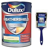 DRW Cornish Cream Weathershield Smooth Masonry Paint 5L + 3" Paint Brush | Exterior Wall Paint | Long Lasting Weather Protection | Smooth Matt Finish for Brick Render Concrete and Stone