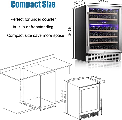 Antarctic Star 24" Wine Cooler Beverage Refrigerator Under Counter Beer Mini Fridge Dual Zone Built-In Freestanding Stainless Steel Double-Layer Tempered Digital Temperature Memory Function Glass Door #TOP6
