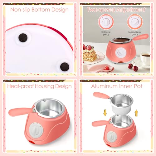 8.45oz Melting Fondue Pot, MINI Electric Chocolate Melting Set, Chocolate Fondue Fountain, Warmer Machine for Milk Chocolate, Cheese, Butter, Candy, Pink by Outamateur - Image 4