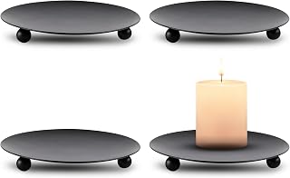 Candle Holders 4Pcs 3.93inch Iron Candle Tray, Black Pillar Candle Tray Holders Candlesticks Round Candle Stand Votive Candle Holders Tray Decorations for Wedding Living Room Bedroom Party Christmas