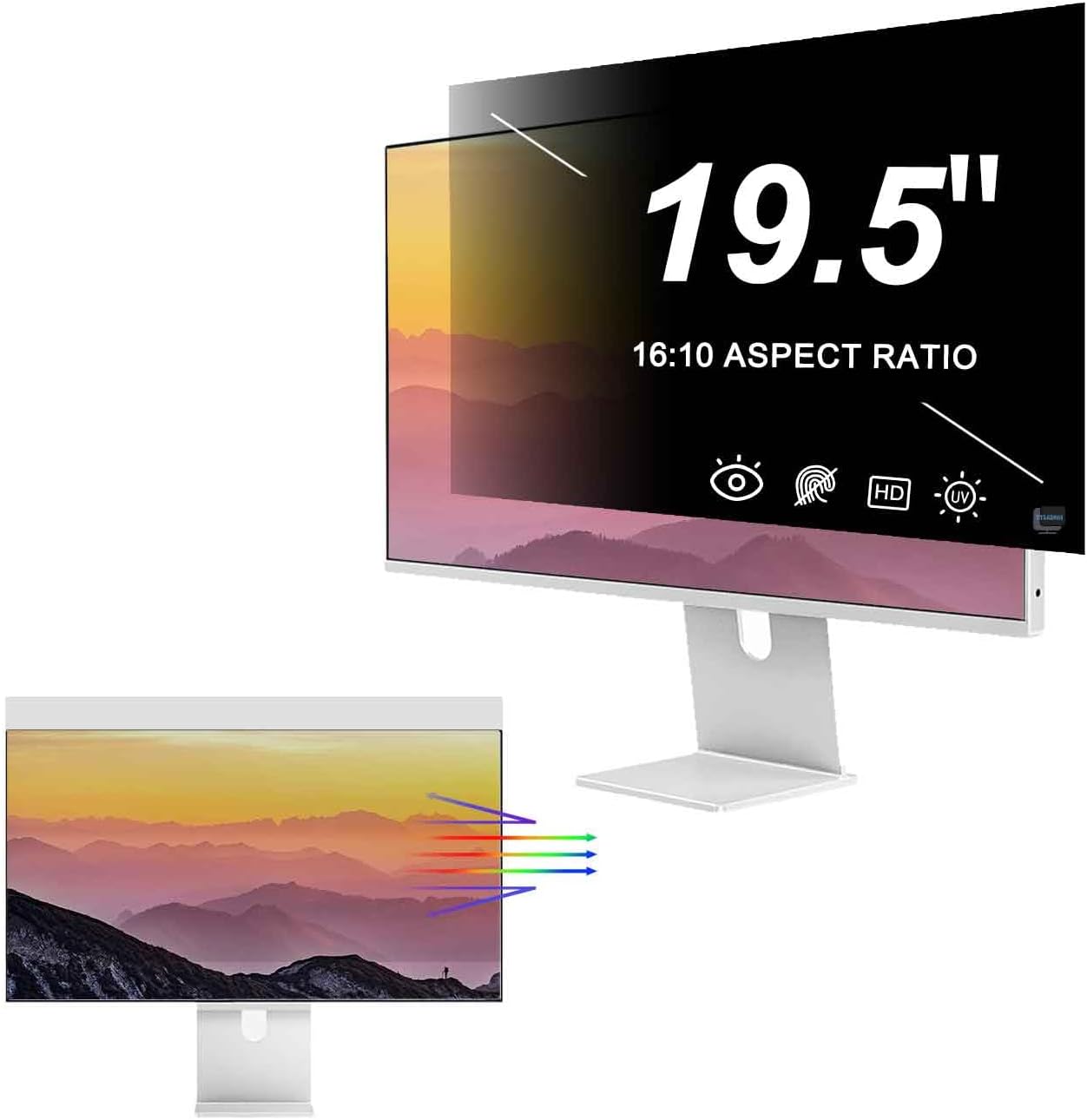 2 Pack 19.5 inch Monitor Privacy Screen Filter for 16:10 Widescreen Monitor, Anti Glare Blue Light Filter Privacy Shield, Removable Anti Spy Screen Protector Film (16.45 X 10.31 inch)