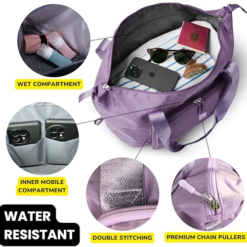 Image of POPCUBE Premium Foldable Duffle Bag for Travel for Women-Folding Bags for Travelling-Travel Bag for Women-Multipurpose Foldable Bags for Travelling. (Style 1, Purple)