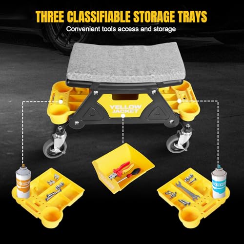 image for YELLOW JACKET Mechanic Stool with Wheels Rolling Stool Chair 300 lbs C