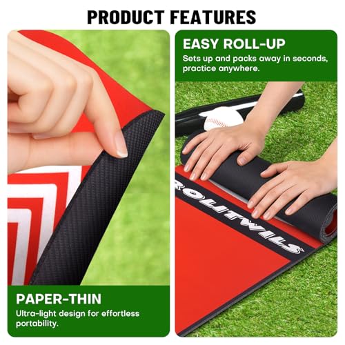 Softball Pitching Mat for Pitching Practice - Non-Slip Baseball Batting Mat with Footprint Guide for Young People Practice Backyard & Home Use - 54 x 12 inches Portable Lightweight