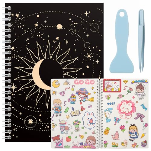 SUNEZLGO A5 Reusable Sticker Book 60 Sheets Sticker Collecting Album Organizer Blank Sticker Keeper Book for Adult Children with Tweezer and Spatula Black