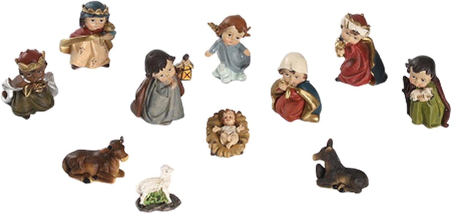 Cartoon Nativity Scenes Christmas Crib Figure Baby Birth Jesus Christ Hand Painted Manger Miniatures Ornament Church Gifts Home Party Decor