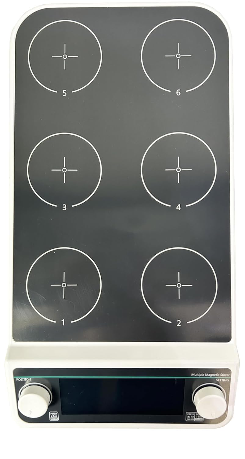 Multipoint Magnetic Stirrers Lab 6 Position Magnetic Stirrer with Range 50-1500 RPM Plate Size 110MM Timing 1min - 19h59min LCD Liquid Crystal Display 6 Stirring Points Brushless Motor