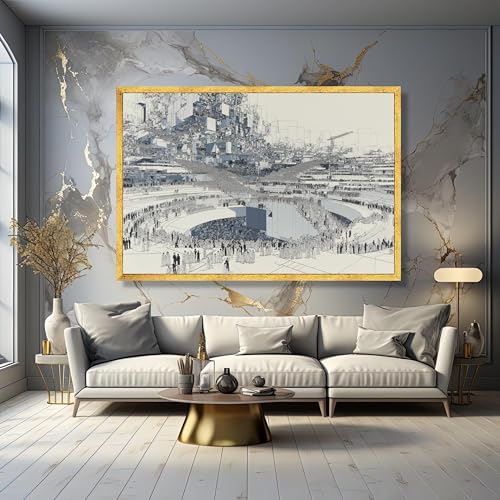 Tableau abstrait sur toile moderne décoration murale dessin architectural au trait
