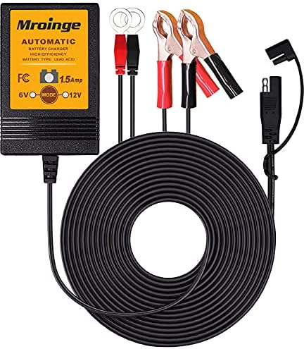 Mroinge 6V / 12V 1.5A Fully Automatic Trickle Battery Charger/Maintainer for Automotive Vehicle Motorcycle Lawn Mower ATV RV Powersport Boat, Sealed Deep-Cycle AGM Gel Cell Lead Acid Batteries