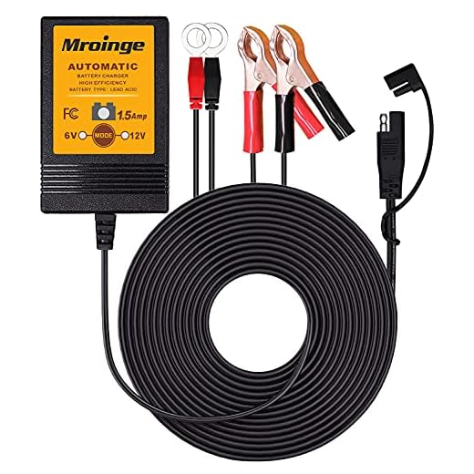 Mroinge 6V / 12V 1.5A Fully Automatic Trickle Battery Charger/Maintainer for Automotive Vehicle Motorcycle Lawn Mower ATV RV Powersport Boat, Sealed Deep-Cycle AGM Gel Cell Lead Acid Batteries