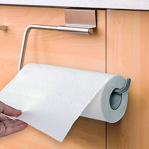 Chrome Paper Towel Holder Over Cabinet Door Soft Sponge Won't Scratch Your Cabinet Door,