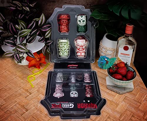 Geeki Tikis Horror Mini Muglets 4-Pack | Includes Regan, Jason Voorhees, Pennywise, Freddy Krueger | Tumbler Cocktail Glasses For Home Barware Set | Coffee Cups For Espresso, Lattes | Scary Movie Gift #TOP3