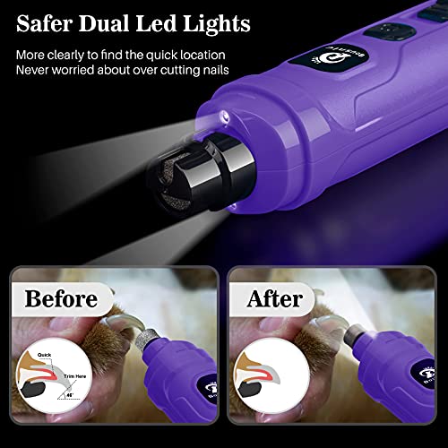 BOUSNIC Dog Nail Grinder with 2 LED Light - Super Quiet Pet Nail Grinder Powerful 2-Speed Electric Dog Nail Trimmer File Toenail Grinder for Puppy Small Medium Large Breed Dogs & Cats (Purple) BOUSNIC Dog Nail Grinder with 2 LED Light - Super Quiet Pet Nail Grinder Powerful 2-Speed Electric Dog Nail Trimmer File Toenail Grinder for Puppy Small Medium Large Breed Dogs & Cats (Purple)