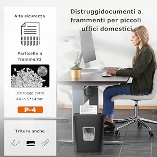 Bonsaii Distruggi Documenti 8 Fogli, Tritacarte per Casa e Ufficio, Livello di Sicurezza P-4, Taglio a Croce 5×14mm, Carte di Credito, Graffette, Protezione Surriscaldamento, Cestino 16L, C261-C