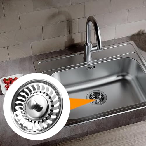 Miniatura 7 de Ø 80mm Coladores Fregadero De Acero Inoxidable Con 2 Pernos, Colador De Drenaje Universal Presione Y Tire Para Fregadero De Cocina, Upgraded Kitchen Sink Plug Strainer, Tapón De Desagüe