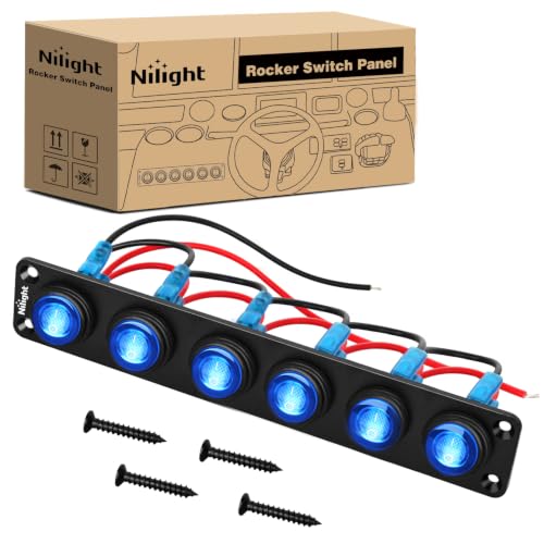 Image of Nilight 6 Gang Rocker Switch Panel IP67 Waterproof 12V /24V On /Off Blue | 3-Pin Toggle Switches Aluminum Panel for Automotive Marine Boat Car Camper Truck Vehicles Lights