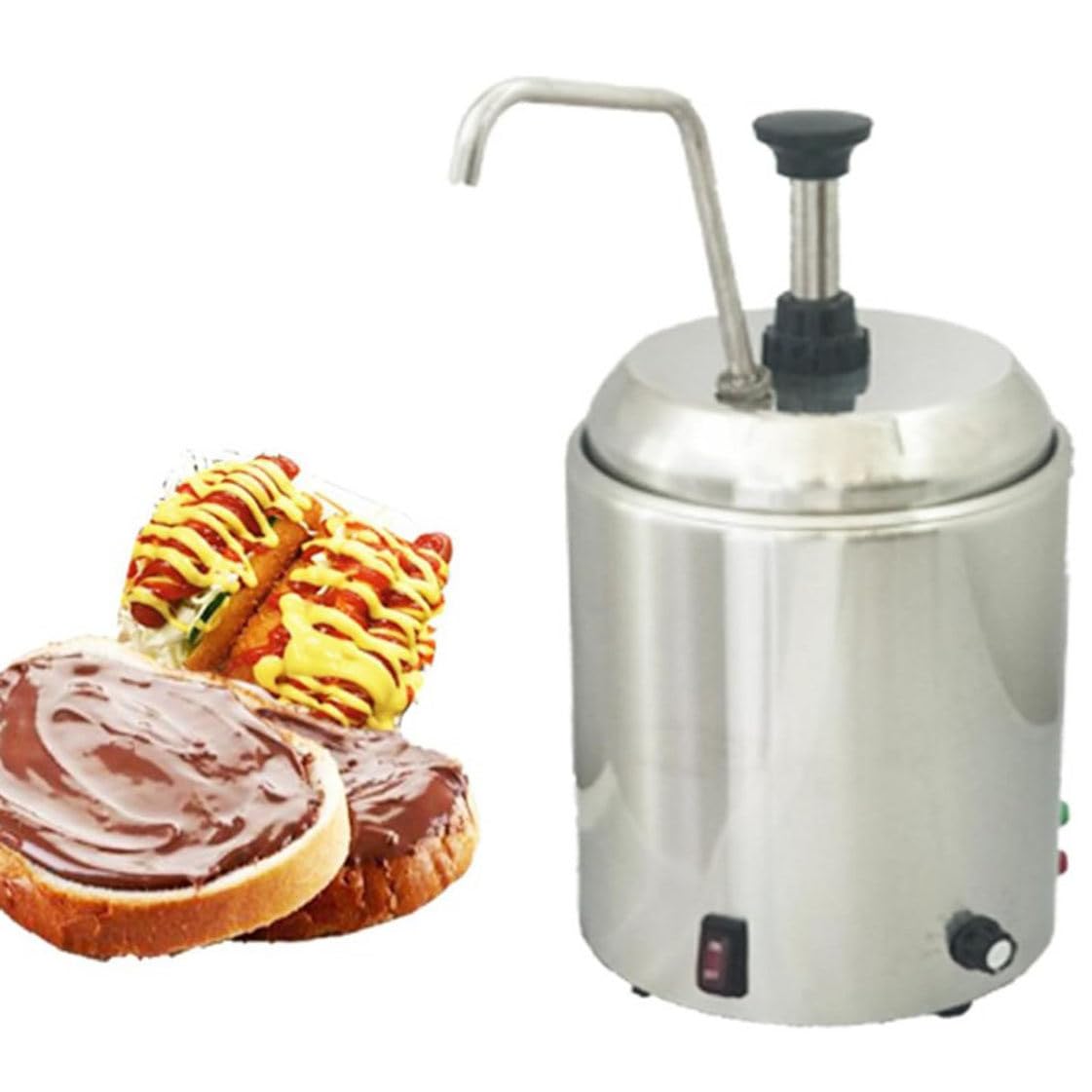 ASerZenith Cheese Dispenser With Heated Pump,2.5L Commercial Hot Fudge,800W Stainless Steel Sauce Pump Dispenser,For Hot Fudge Cheese Caramel,Temperature Control