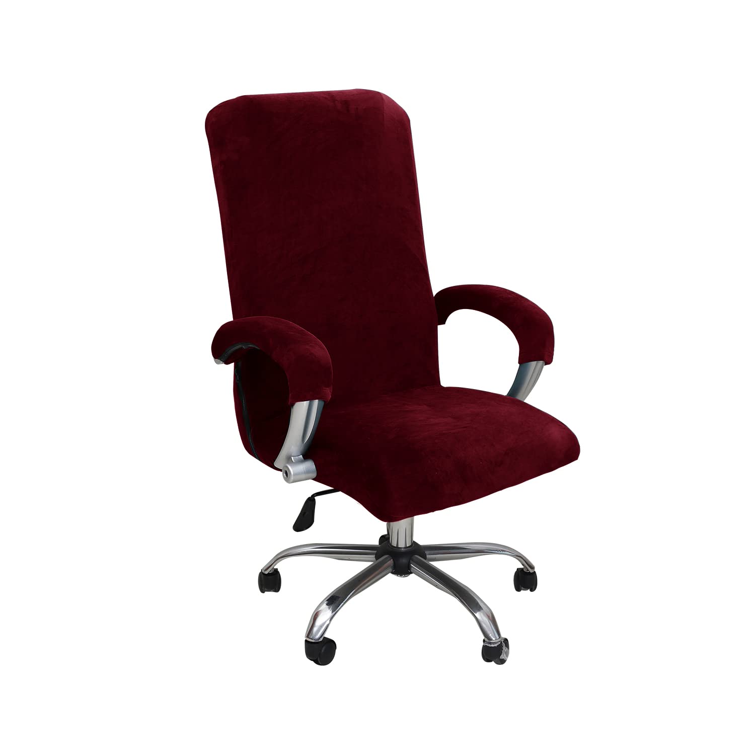 lygooh Velvet Office Chair Cover Stretch with Armrest Covers Computer Desk Armchair Cover Slipcover Replacement Washable Rotating Universal Gaming Chair Covers (Wine red, Medium)
