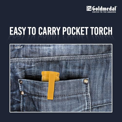 Image of Goldmedal Torcia 04 1+1W LED Rechargeable Torch - Cool Daylight (6500K) | 500 mAh Li-ion Battery | Battery Back-up Up to 2 Hours | Deep Discharge Protection | Type C Charging | Pocket Gripper