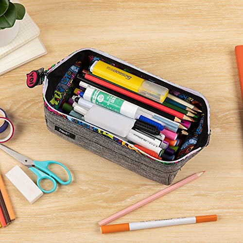 Image of ZIPIT Lenny Pencil Case for Adults and Teens, Large Capacity Pouch, Sturdy Pen Organizer, Wide Opening with Secure Zipper Closure (Grey)