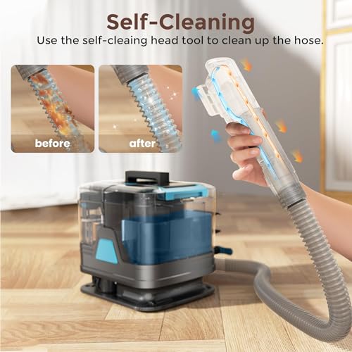 Image of DEVOAC C8 Portable Carpet Upholstery Spot Cleaner Machine with Versatile Tools, Self-Cleaning, Powerful Suction, Pet Stain Remover, Car and Auto Detailer (Cyan)