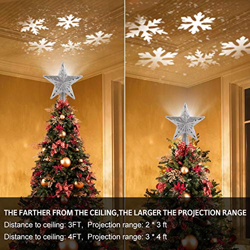 BLOOMWIN Christmas Tree Topper Lighted with Snowflake Projector, LED Rotating Hollow Snowflake, 3D Glitter Lighted Silver Snow Tree Topper for Xmas Tree Festival Decorations Lights - image 5