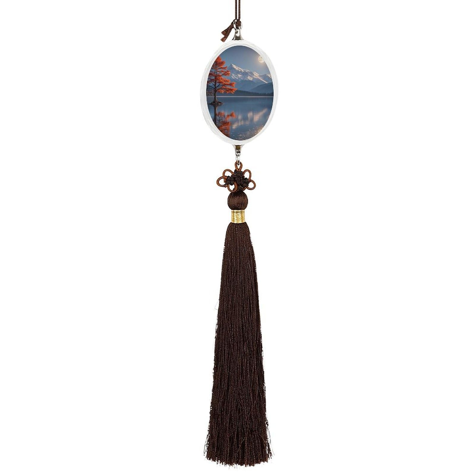 Crystal Auto Pendant Charms Ellipse Crystal Car Rear View Mirror Charms Red Tree Lake Moon Auto Hanging Interior Ornament Pendant Car Interior Accessories for Women Men CarCharms Decor