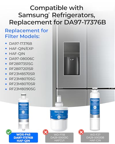 Image of Waterdrop WDS-F45 Replacement for Samsung DA97-17376B, HAF-QIN /EXP, DA97-08006C, RF28R7351SG, RF23M8570SR, NSF 53&42 Certified Refrigerator Water Filter, 3 Pack (Packaging May Vary)