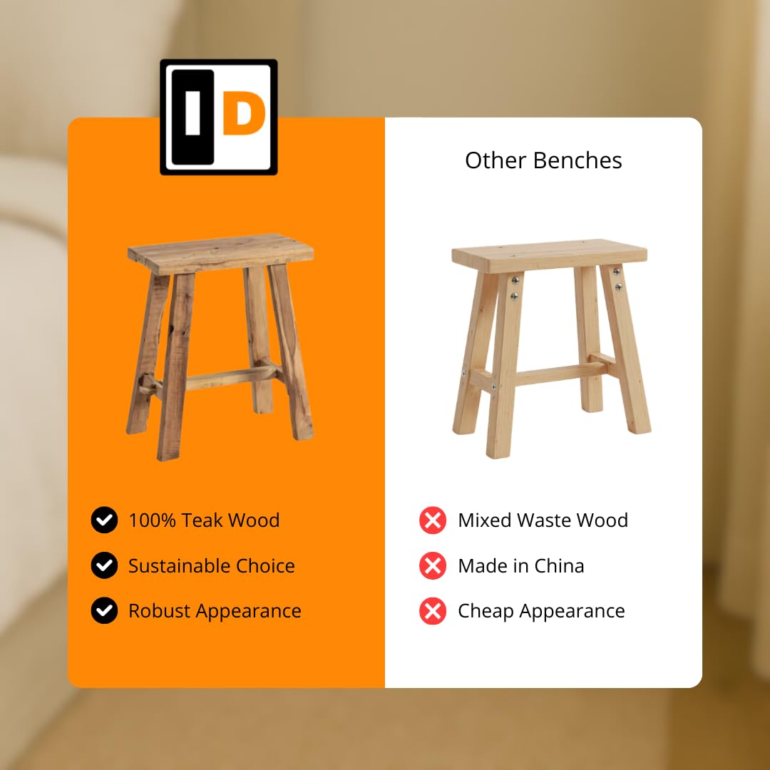 Teakholz Hocker 40 cm | Natur | Handgefertigter Massivholz aus Altem Teak | Sitzmöbel ohne Lehne | Deko für Wohnzimmer, Flur & Schlafzimmer