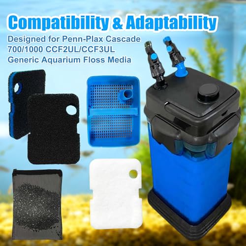 Image of PurifyLogix 8 PCS Canister Filter Pads for Cascade 700 /1000 CCF2UL /CCF3UL | Replacement Aquarium Floss Media, 2 Upgraded Activated Carbon-Coarse-Activated Carbon Filter Pads and 6 White Floss (8)