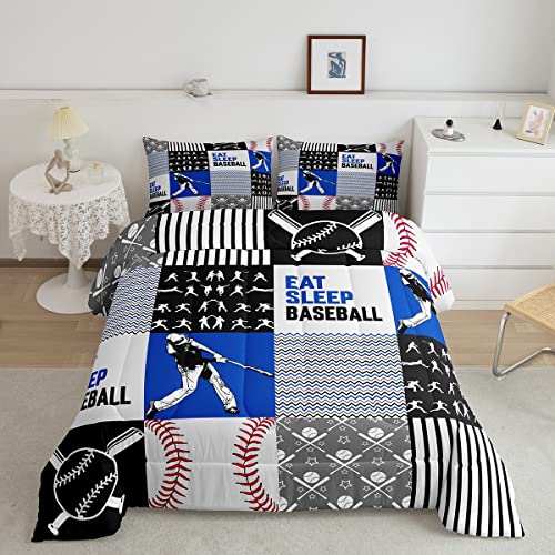 Erosebridal Baseball Comforter Set - Boys Sports Bedding Ball Bat Balls Quilt Set,Sports Duvet Insert and 2 Pillowcases - Warm, Game-Themed Kids Gift Bedroom Decor