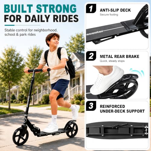 Kick Scooter for Big Kids Teens Adults with Carry Strap, Heavy Duty Frame by Wefaith - Used condition - Image 4