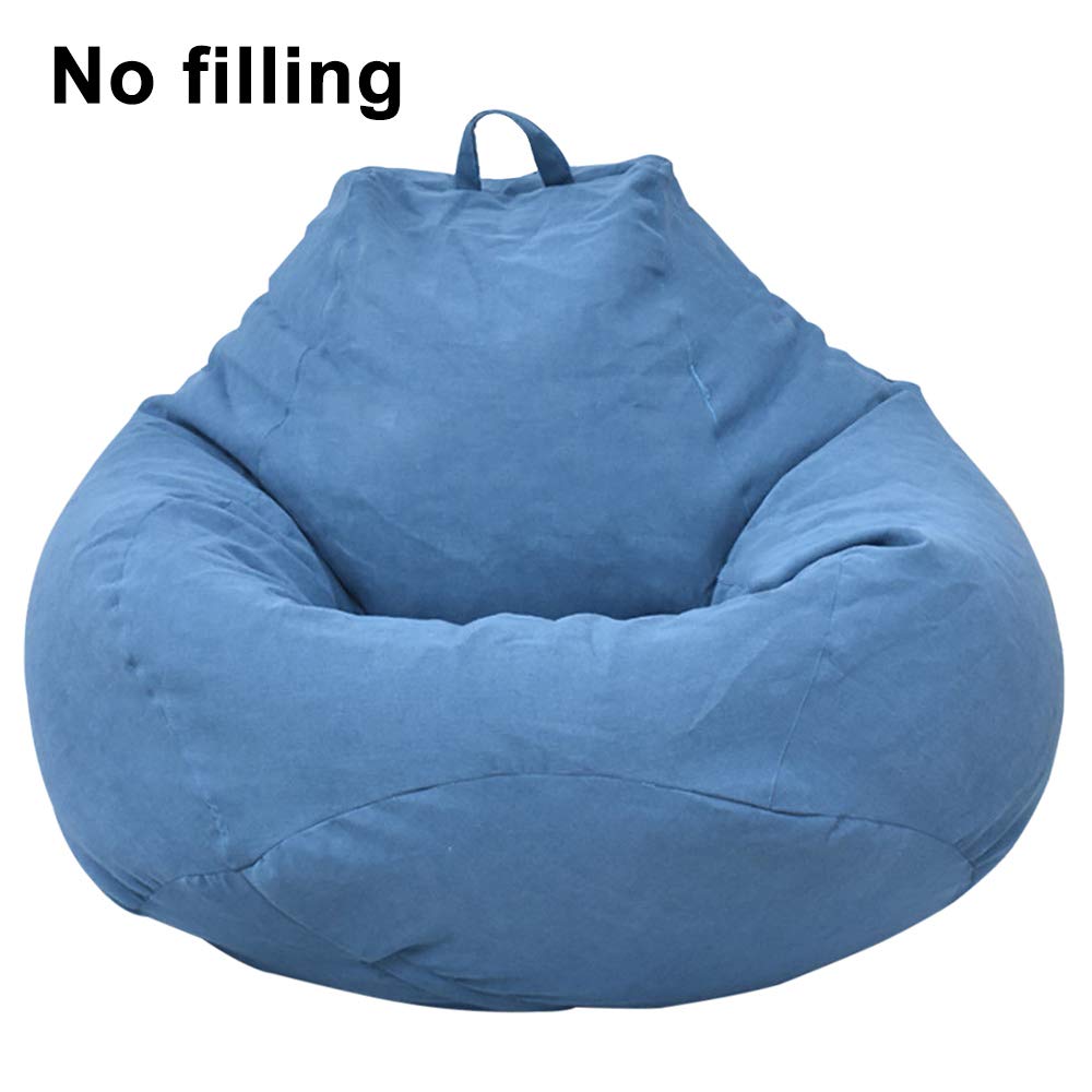 Puf sin relleno, puf de pera para adultos y niños, puf clásico, funda para puf de pera para relajación al aire libre e interior, tumbonas (azul, L)