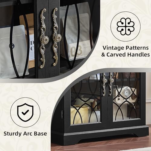 Image of Joaxswe 67 inch Tall Pantry Cabinet, Wood Kitchen Pantries Cabinets with Glass Doors & Adjustable Shelves, Freestanding Vintage Cupboard with Large Storage for Dining Room, Bathroom, Black