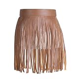 Women Fringe Tassel Skirt Belt PU Leather Vintage Adjustable Waistband for Pants/Party (Tan, L)