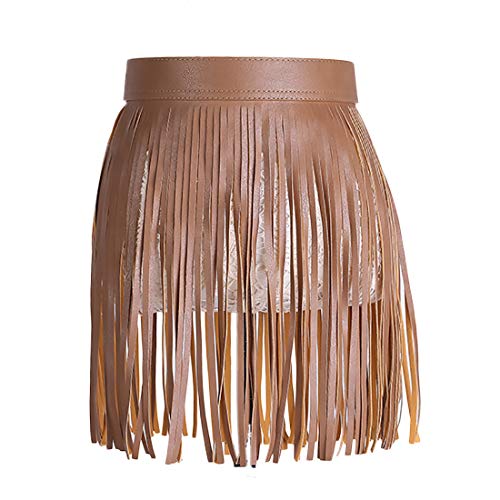 Women Fringe Tassel Skirt Belt Pu Leather Vintage Adjustable Waistband For Pants/Party (Tan, L) #TOP28