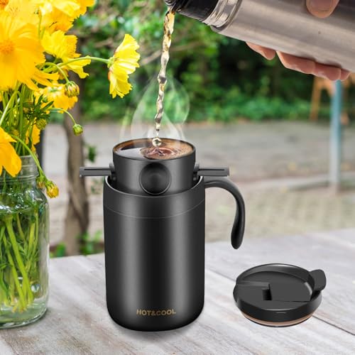 Image of MACIFECI 16oz Camping Coffee Maker Pour Over Coffee Maker Camping Coffee Pot Portable Coffee Maker for Travel Camping Offices Backpacking Outdoor (Black)