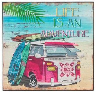 Van VW Volkswagen Tableau Bois Vintage 30x30 | Esprit Aventure et Plage