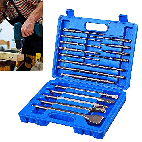 17-Teiliges Bohrhammer-Bohrer-Set Und Meißel, Langlebiges Beton-Mauerwerk-Lochwerkzeug Aus Kohlenstoffstahl Mit Aufbewahrungskoffer