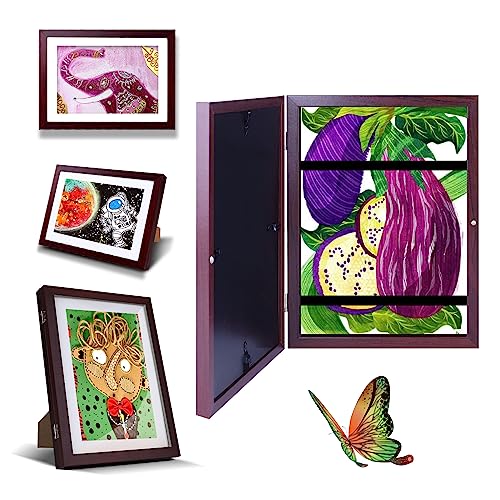UBeesize 9.5x13 Kids Art Frame - A4 Artwork Display Kids Art Frames Front Opening Holds 50 - Changeable Picture Display 8.5x11 Without Mat and 6.1x9.6 With Mat -Storage Frames with Easel Back(Walnut)