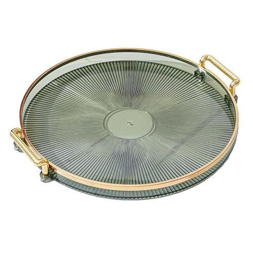 XISAOK Elegant Vanity Tray with Extended Handle for Makeup and Jewelry Round Drink Serving Plate Dining Room Decoration