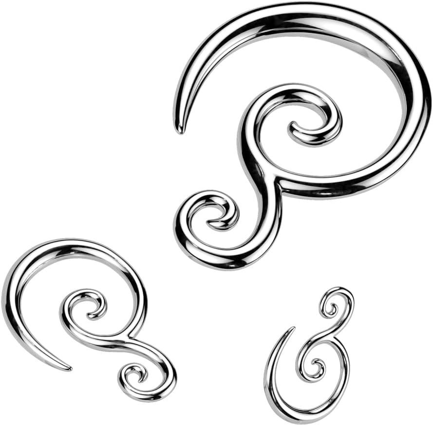 Pierced Owl 316L Stainless Steel Double Spiral Hanging Tapers, Sold as a Pair - Image 3