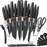 Amorston Knife Set, 22-Piece Kitchen Knife Set with Acrylic Block, Dishwasher Safe with Sharpener, High Carbon Stainless Steel, Anti-slip Ergonomic Handle, Black